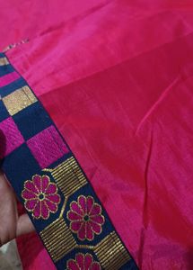 Vibrant Pink Saree with Blue Blouse