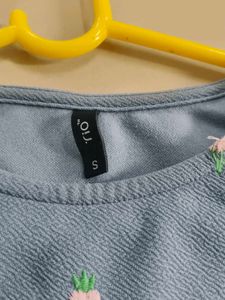Cute Blue Embroidered Long Sleeve Top