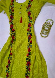 Bright Lime Green Floral Embroidered Suit