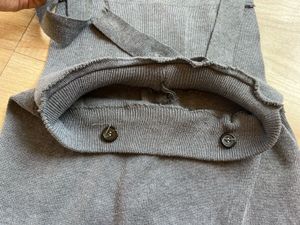 Grey Button-Front Midi Dress
