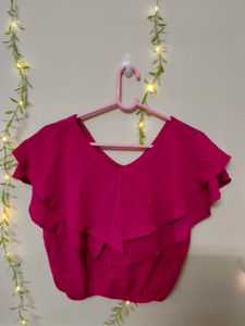 Vibrant Pink Ruffle Crop Top