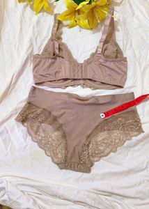 Very Beautiful Satin Embroidery Bra With Brief