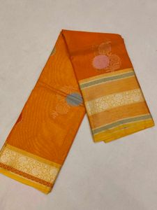 Banarasi Organza Vibrant Orange Saree with Floral