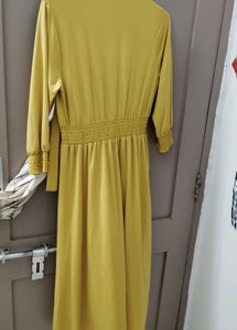 Mustard Yellow Midi Dress with Tie Neck