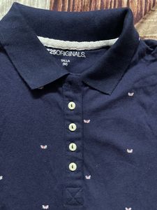 Navy Blue Polo Shirt with White Butterfly Print
