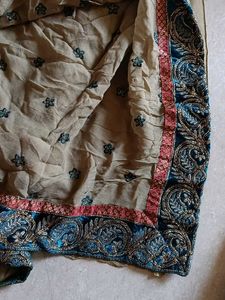 Beautiful Beige Embroidered Saree with blouse