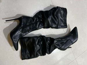 Chic Black Faux Leather Thigh-High Boots