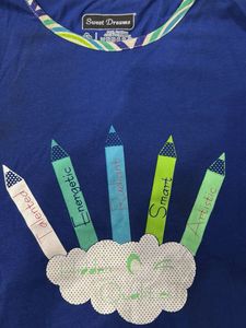 Vibrant Blue T-Shirt with Pencil Graphic