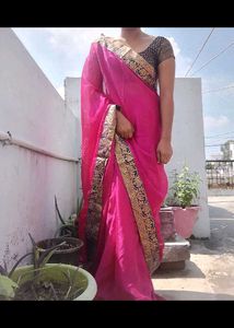 Beautiful Pink Saree with Golden Border
