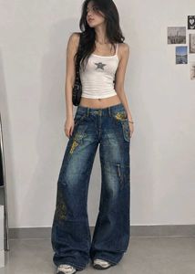 UNIQUE Y2K Embellished Wide Leg jeans