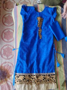 Beautiful Blue Kurta Set with Gold Embroidery