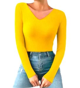 Bright Yellow V-Neck Ribbed Sweater