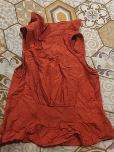 Orange Sleeveless Top with Tie Detail