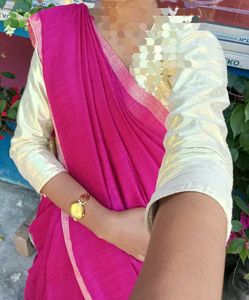 Vibrant Pink Saree with Gold Blouse