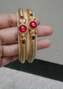 Elegant Gold & Red Stone Bangles