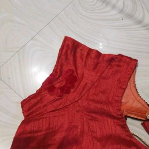 Elegant Brown Saree with Red Blouse