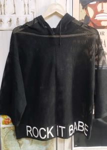 Black Mesh Hoodie "Rock It Babe"