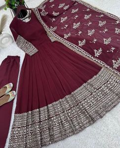 Elegant Maroon Embellished Dress