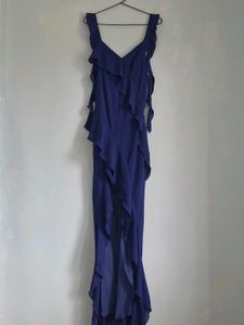 Elegant Ruffled Royal Blue Maxi Dress