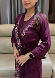 Wine colour Wrap dress oure cotton embroidery