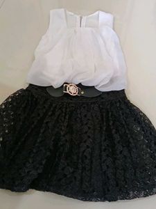 Elegant White & Black Lace Gown