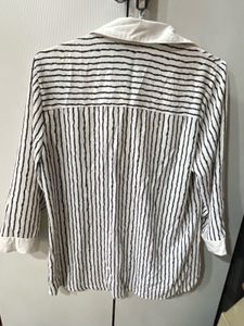 Striped Lace Trim Button-Up Top