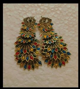 Multicolored Peacock Earrings