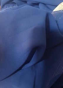 💙 Navy Blue Saree with Rhinestone Border 💙