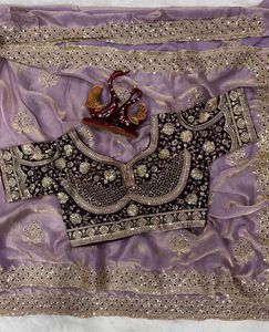Elegant Lavender Embroidered Saree