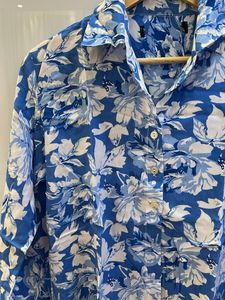 Blue Floral Print Collared Shirt