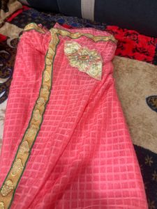 Elegant Pink Embroidered Saree Very light weight