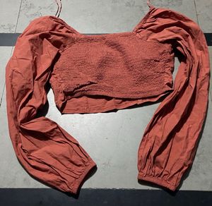 Rust Square Neck Long Sleeve Top
