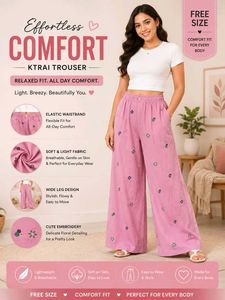 Pink Embroidered Ktrai Trousers
