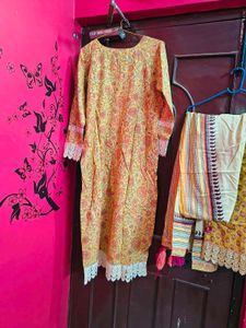 Yellow Printed Kurta Set with Dupatta