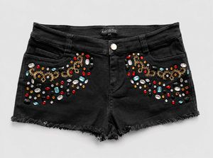 Embellished Black Denim Shorts