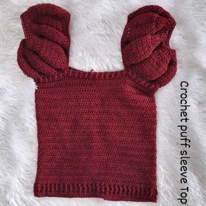 ✨ Handmade Crochet Puff Sleeve Crop Top