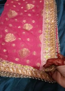 Teal Blue Lehenga Choli with Pink Dupatta