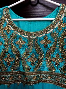Elegant Teal Embroidered Anarkali Dress