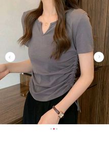 Lulu&amp;sky Chic Ruched V-Neck T-Shirt