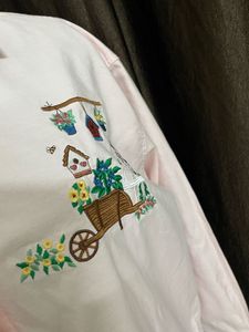 Oversized Pink Embroidered Button-Down Shirt