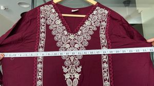 Maroon Kurta with White Embroidery Set