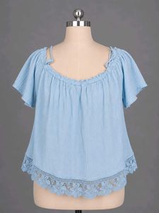 Light Blue Lace Trim Tunic Top