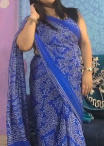 Elegant Blue Saree blouse with White Print