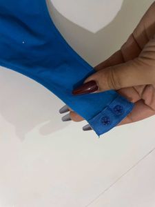 zara Blue Ribbed Racerback Bodysuit
