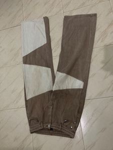 Vintage/retro color-block jeans — brown & cream