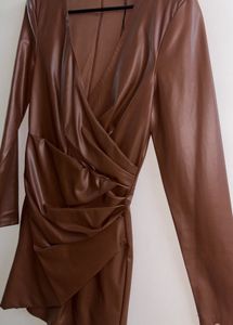 Brown Faux Leather bodycon dress