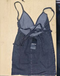 Open Back Tie-Up Mini Denim Dress