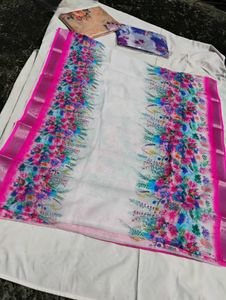 Vibrant Floral Print Saree LINEN DIGITAL