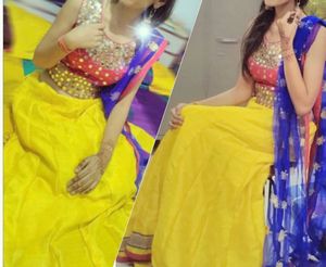 Pink and yellow silk lehenga set