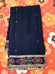 Elegant Navy Blue Saree with Ikat Border